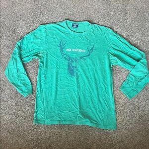 American Eagle Outfitters Teal Long Sleeve Shirt with Deer Graphic
